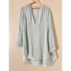 Eileen Fisher 100% Irish Linen Light Green Sheer Oversized Tunic Top Medium